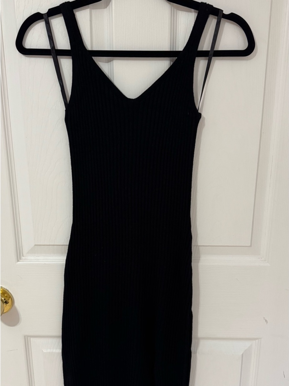 Abercrombie Black Ribbed Knit V-Neck Tank Midi Dress XSP Petite Bodycon Sweater